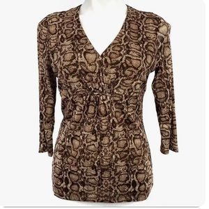 Liz Claiborne Surplice V Neck Snake Print Mesh Tunic Top New